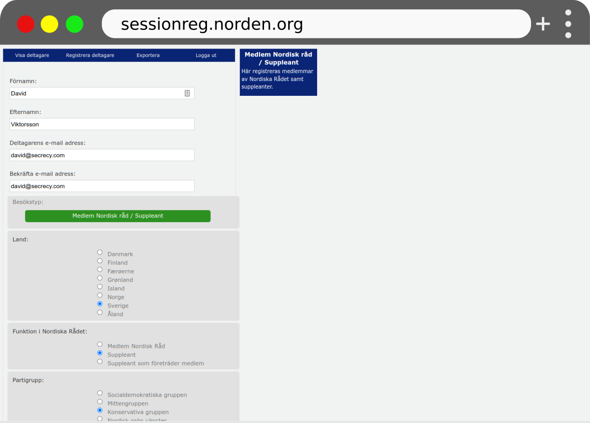 Thumbnail of the nordic council's registration tool.