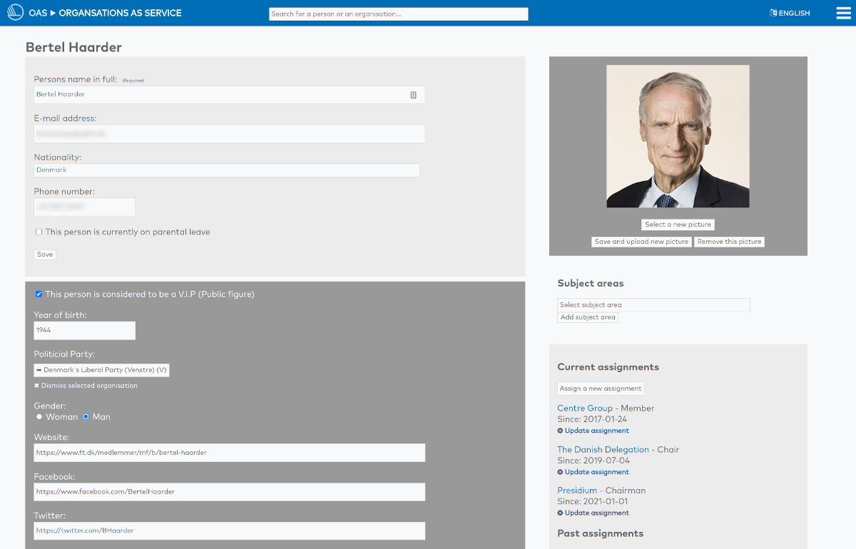 Screenshot of the web solution OAS.