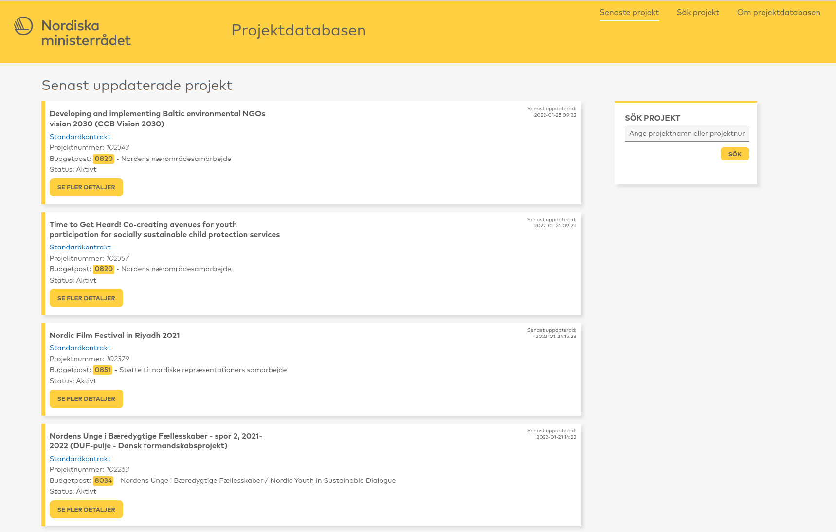 Screenshot of the project database